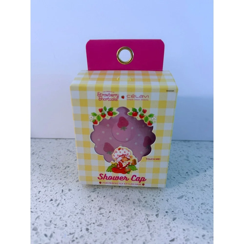 Celavi Strawberry Shortcake Shower Cap Waterproof Pink Strawberry Print New